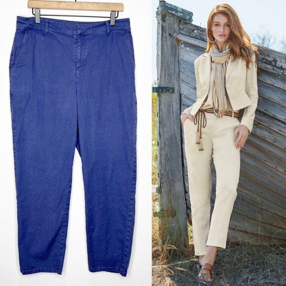 Peruvian Connection Kelvy Cropped Linen Blend Straight Trousers Pant Garnet Dyed - Picture 1 of 13